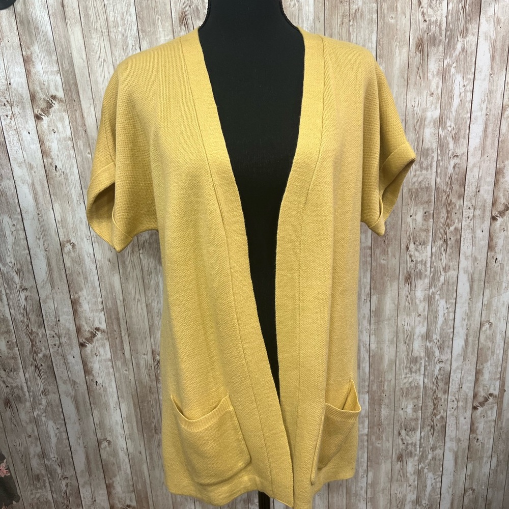 Blair Yellow Cardigan Sweater Open Front Short Sleeves‎